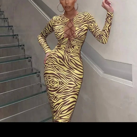 knee length dresses for ladies Leopard Print Bodycon Connection Midi Dress – Body by LaRen main image 0